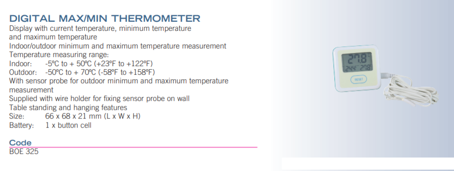 數(shù)字***小/***大溫度計BOE325