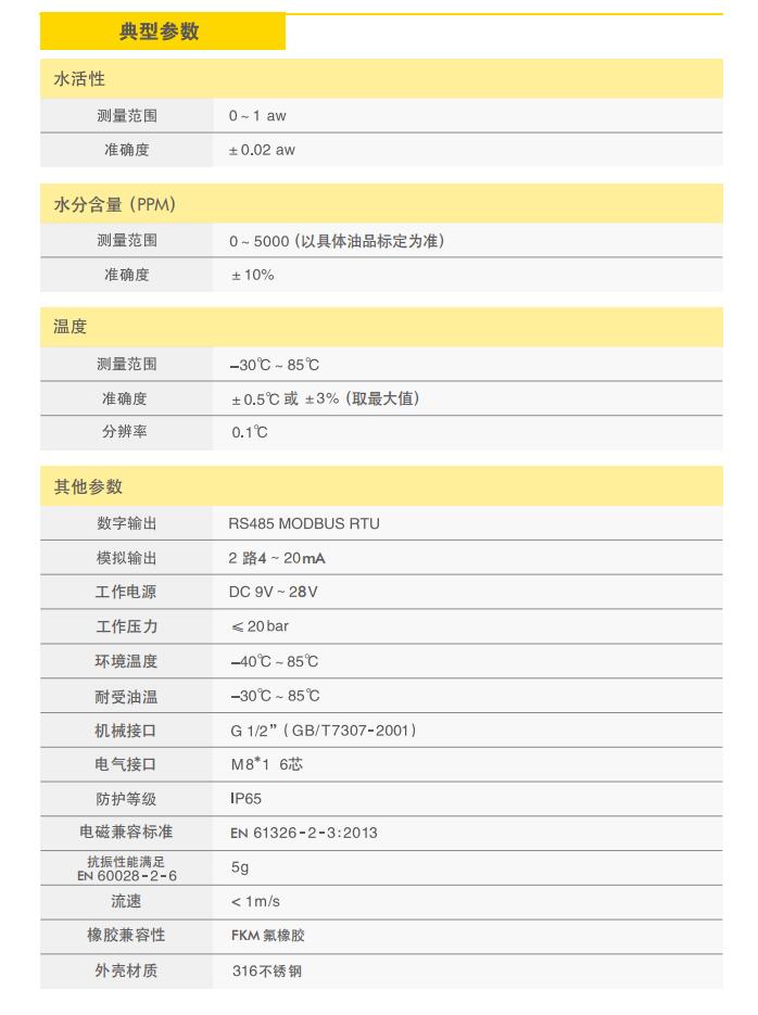 微水傳感器 SLWC01_S2電性參數